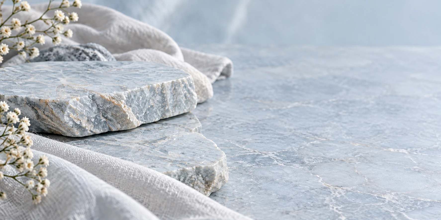 Soft blue stone and linen jewelry display backgroundslider_item_1